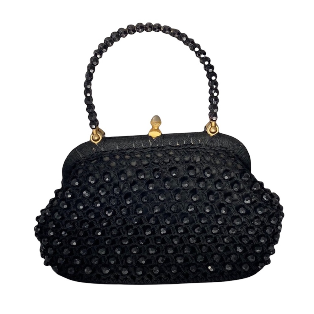 VINTAGE LATE 60s CROCHET BEADED MINI BAG